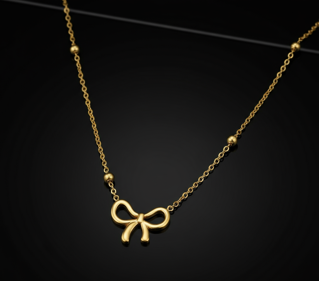 Dainty Bowknot Pendant Necklace | Gold-Tone Minimalist Jewelry for Women